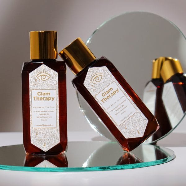 3 Adet x Glam Therapy Velvet Touch Cacao Seed Oil Infused Bronzlaştırıcı ve Masaj Yağı 100 ML Şeffaf Kozmetik Çantası Hediyeli